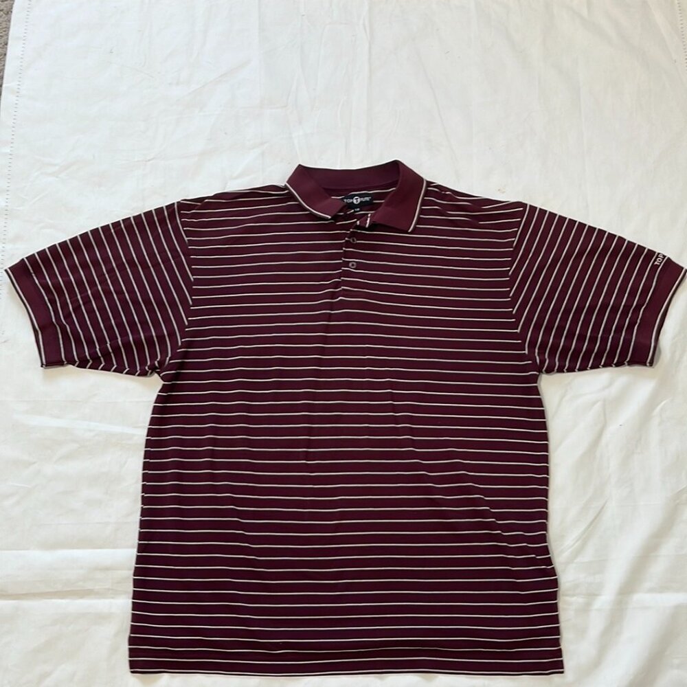 Top Flight  Brand men’s Polo T-shirt ,Size  L Maroon with stripes pre owned